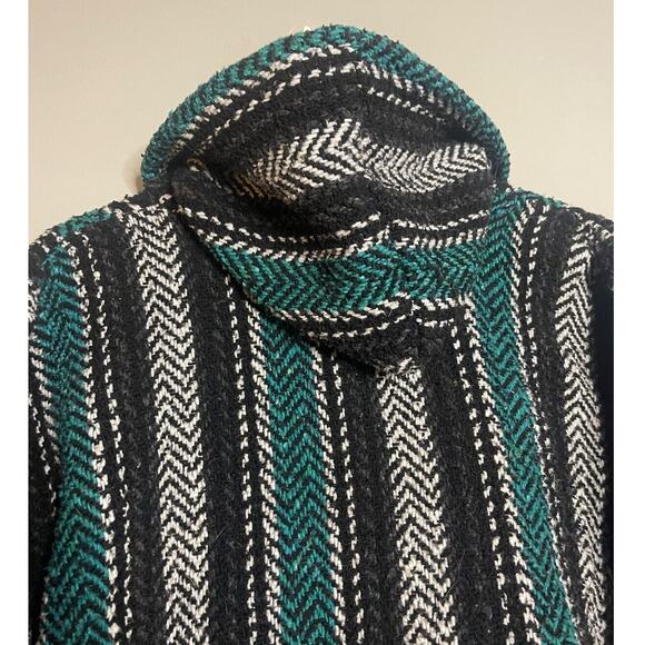 Baja Mexican Poncho Green Hoodie Surfer Skater Rug Jacket Unisex Medium - Picture 2 of 7